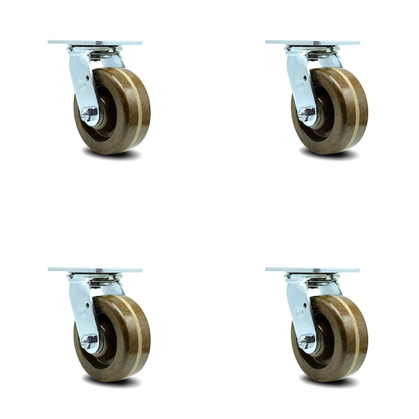 5 Inch High Temp Phenolic Wheel Swivel Caster Set with Roller Bearings SCC